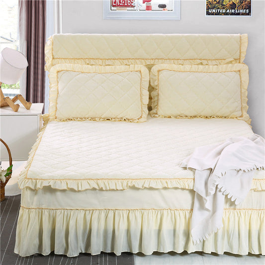 KTX-584019 Flannel Solid Color Bed Cover in Palace Style - Fits Bed Size 180X200-220 cm