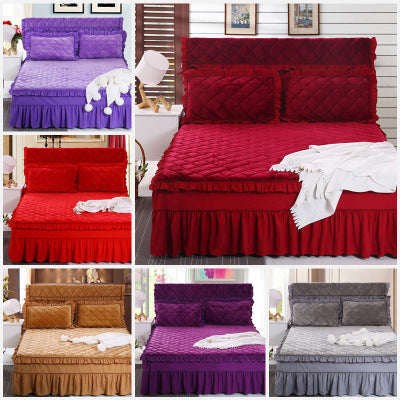 KTX-584019 Flannel Solid Color Bed Cover in Palace Style - Fits Bed Size 180X200-220 cm