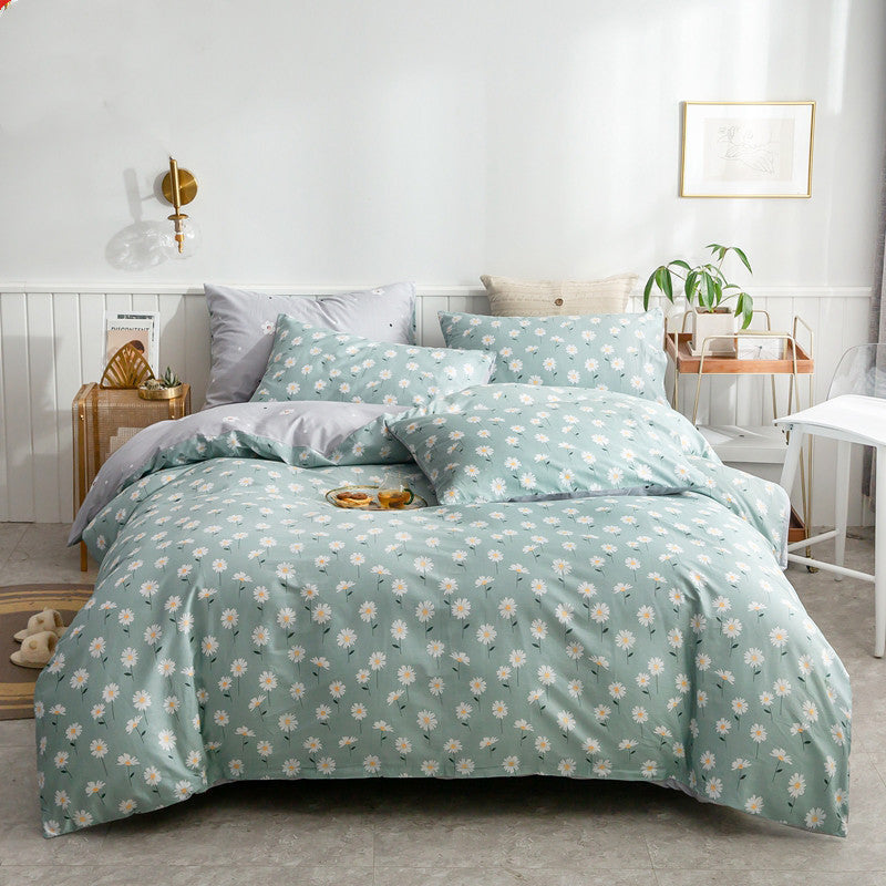 KTX-585171 Cotton 4-Piece Bedding Set with Floral and Plant Patterns