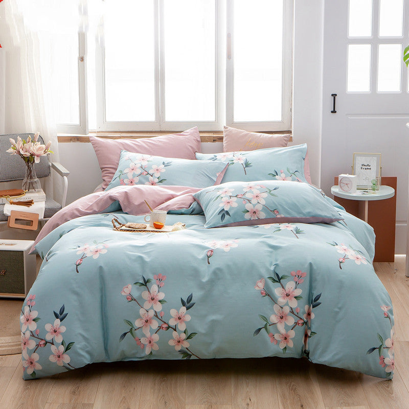 KTX-585171 Cotton 4-Piece Bedding Set with Floral and Plant Patterns