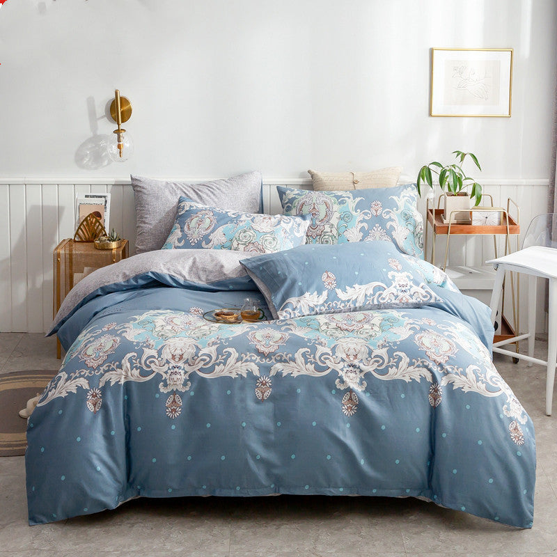 KTX-585171 Cotton 4-Piece Bedding Set with Floral and Plant Patterns
