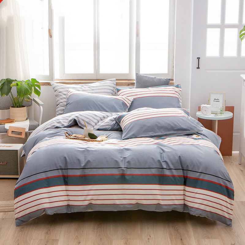 KTX-585171 Cotton 4-Piece Bedding Set with Floral and Plant Patterns