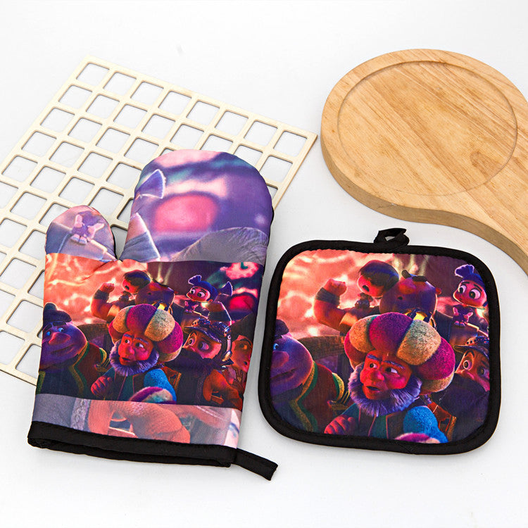 KTX-587155 Two-Piece Heat Insulation Gloves and Mat Set for High-Temperature Baking