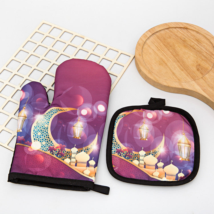 KTX-587155 Two-Piece Heat Insulation Gloves and Mat Set for High-Temperature Baking