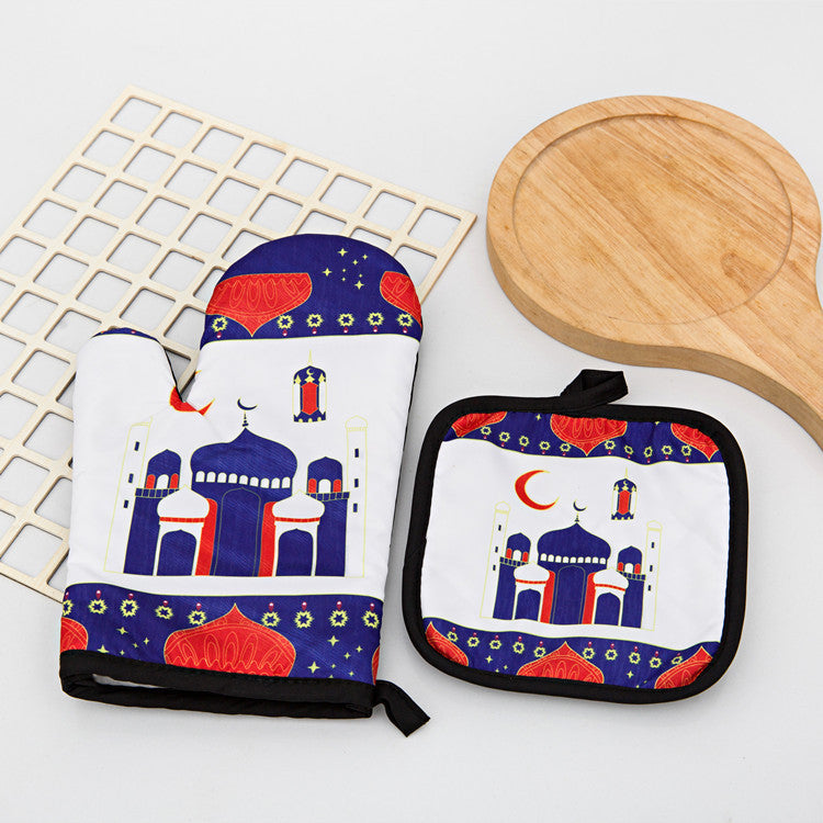 KTX-587155 Two-Piece Heat Insulation Gloves and Mat Set for High-Temperature Baking