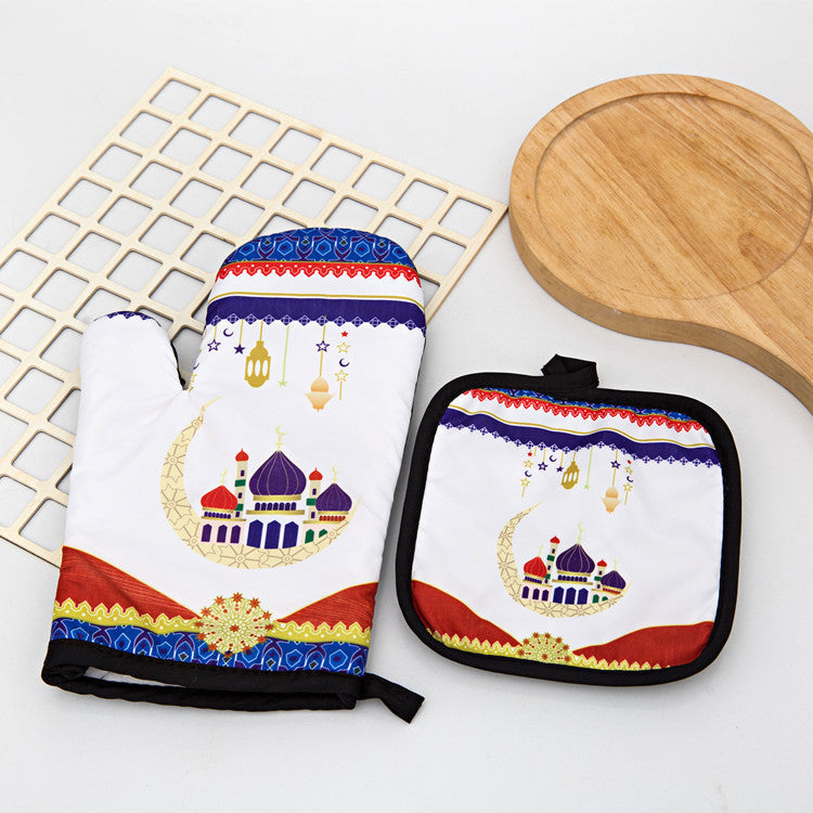 KTX-587155 Two-Piece Heat Insulation Gloves and Mat Set for High-Temperature Baking