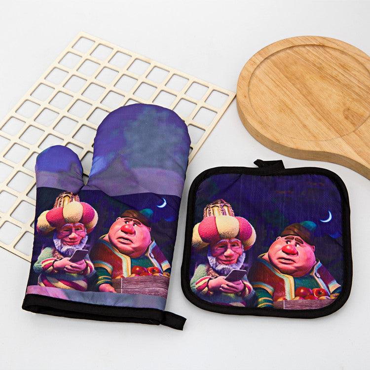 KTX-587155 Two-Piece Heat Insulation Gloves and Mat Set for High-Temperature Baking