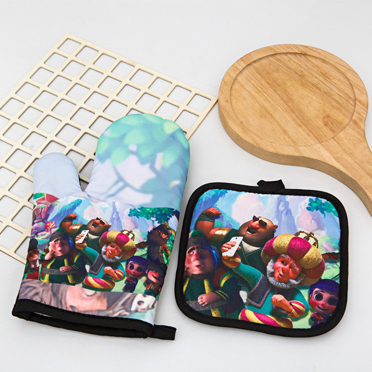 KTX-587155 Two-Piece Heat Insulation Gloves and Mat Set for High-Temperature Baking