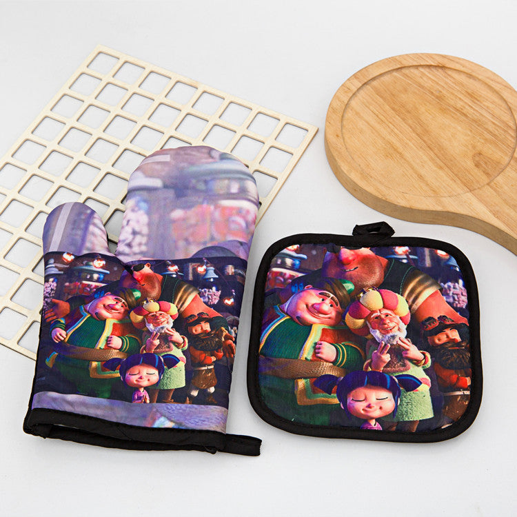 KTX-587155 Two-Piece Heat Insulation Gloves and Mat Set for High-Temperature Baking