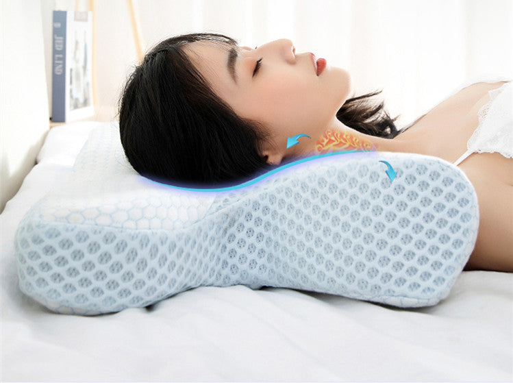 KTX-587475 Bamboo Charcoal Butterfly Shaped Memory Foam Neck Pillow, 100% Slow Rebound Material, 58x33x8/11 cm