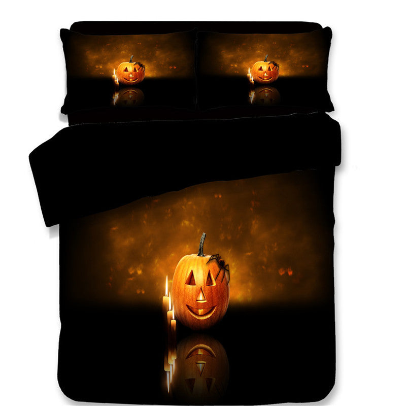 KTX-587795 Halloween-Themed 4-Piece Cotton Bedding Set - Duvet Cover and Pillow Cases in Twin, Full, Queen, or King Sizes