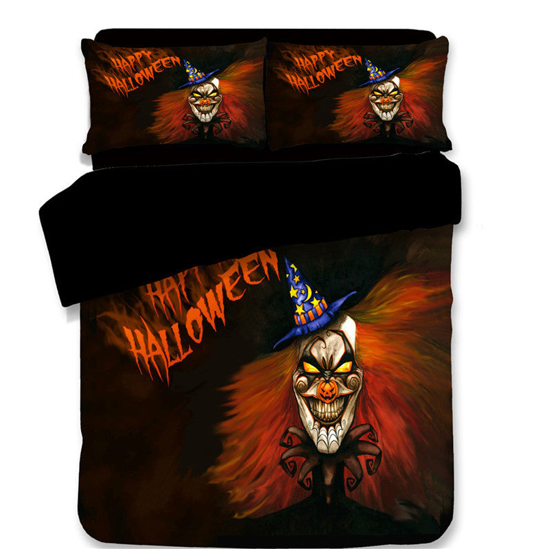 KTX-587795 Halloween-Themed 4-Piece Cotton Bedding Set - Duvet Cover and Pillow Cases in Twin, Full, Queen, or King Sizes