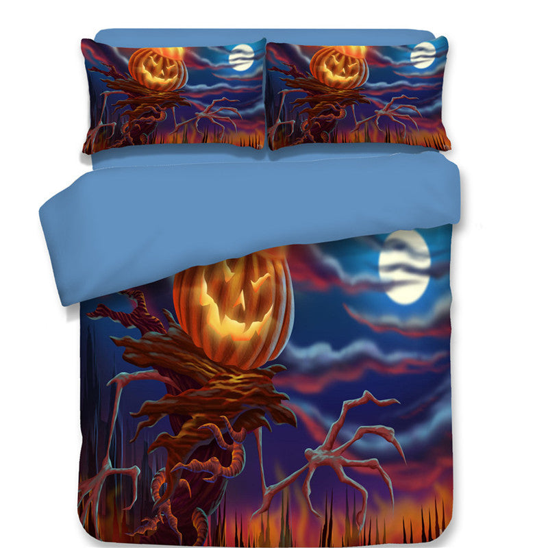 KTX-587795 Halloween-Themed 4-Piece Cotton Bedding Set - Duvet Cover and Pillow Cases in Twin, Full, Queen, or King Sizes