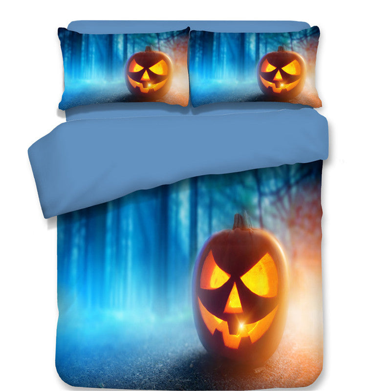 KTX-587795 Halloween-Themed 4-Piece Cotton Bedding Set - Duvet Cover and Pillow Cases in Twin, Full, Queen, or King Sizes