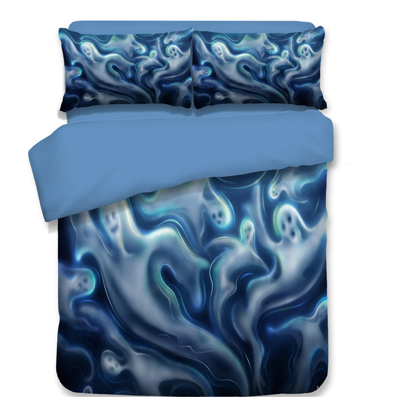 KTX-587795 Halloween-Themed 4-Piece Cotton Bedding Set - Duvet Cover and Pillow Cases in Twin, Full, Queen, or King Sizes