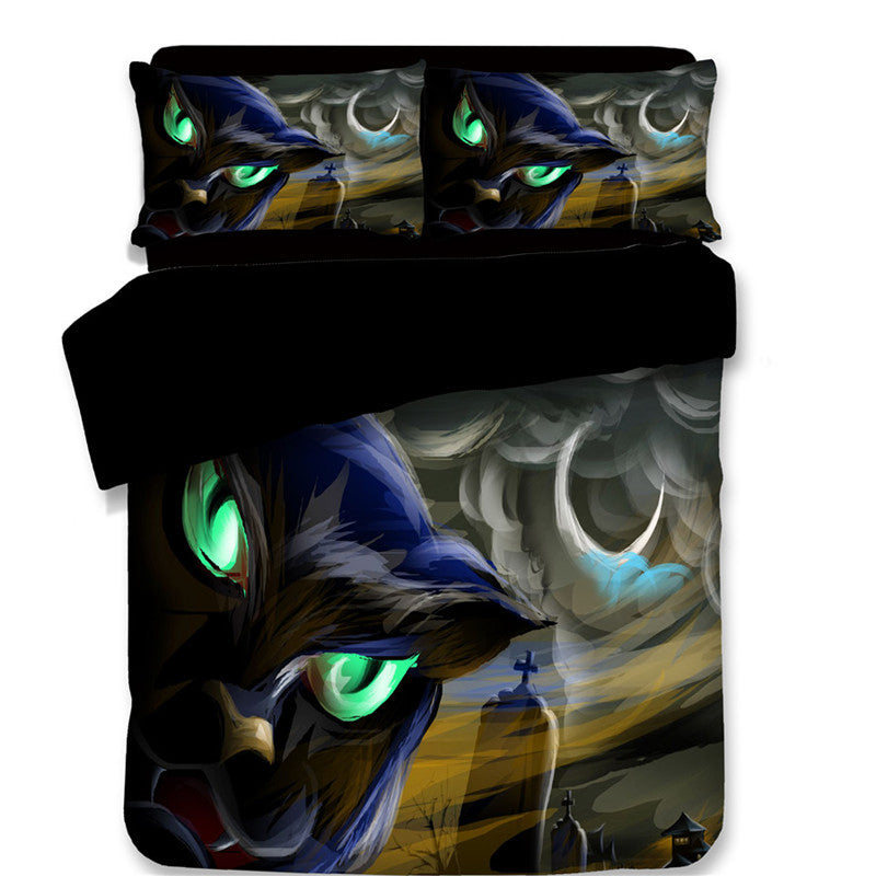 KTX-587795 Halloween-Themed 4-Piece Cotton Bedding Set - Duvet Cover and Pillow Cases in Twin, Full, Queen, or King Sizes