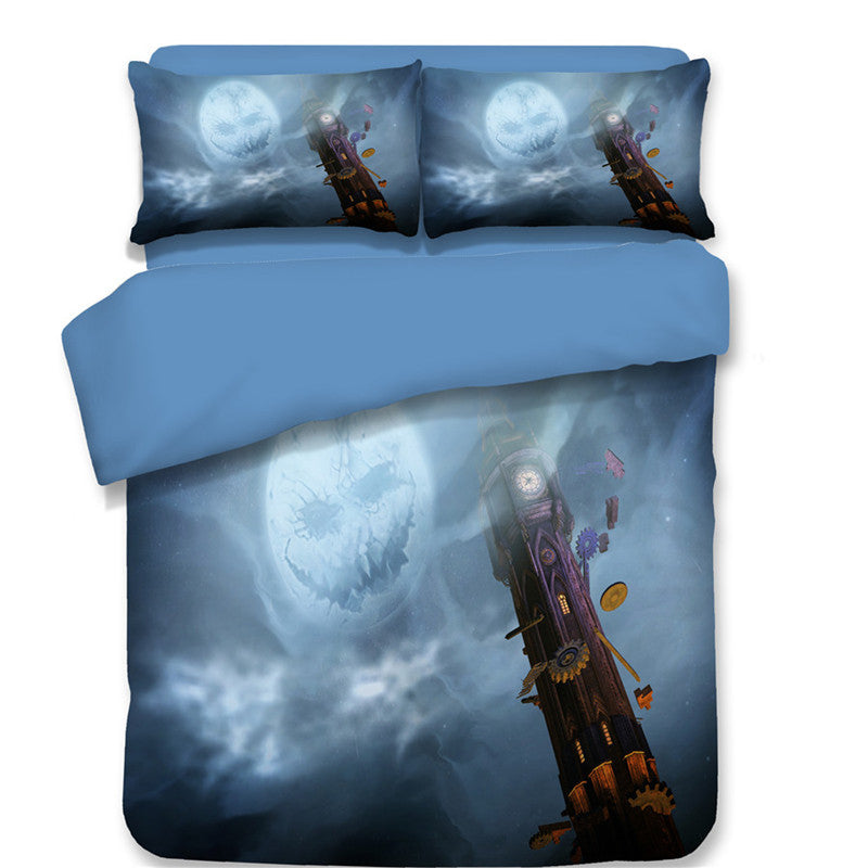 KTX-587795 Halloween-Themed 4-Piece Cotton Bedding Set - Duvet Cover and Pillow Cases in Twin, Full, Queen, or King Sizes