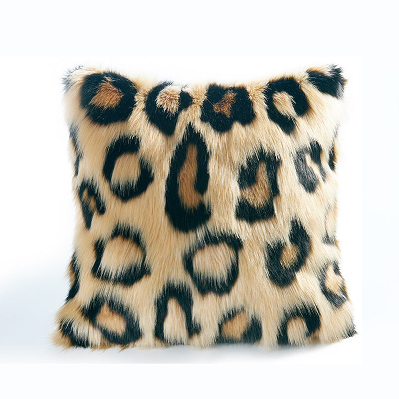 KTX-587859 Leopard Print Double-Sided Pillowcase - Nordic Style Plush Cushion with PP Cotton Filling