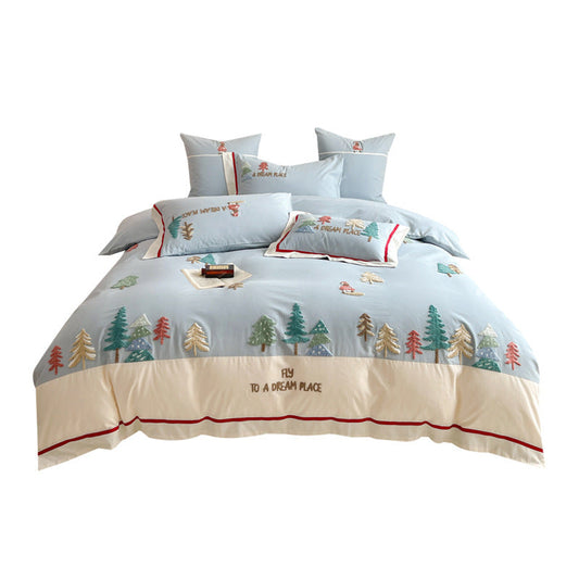 KTX-588307 Cozy Cartoon Style Cotton Bedding Set for Kids - Four-Piece, Autumn and Winter Design, Various Sizes Available