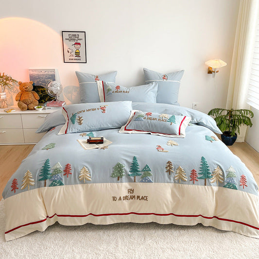 KTX-588307 Cozy Cartoon Style Cotton Bedding Set for Kids - Four-Piece, Autumn and Winter Design, Various Sizes Available