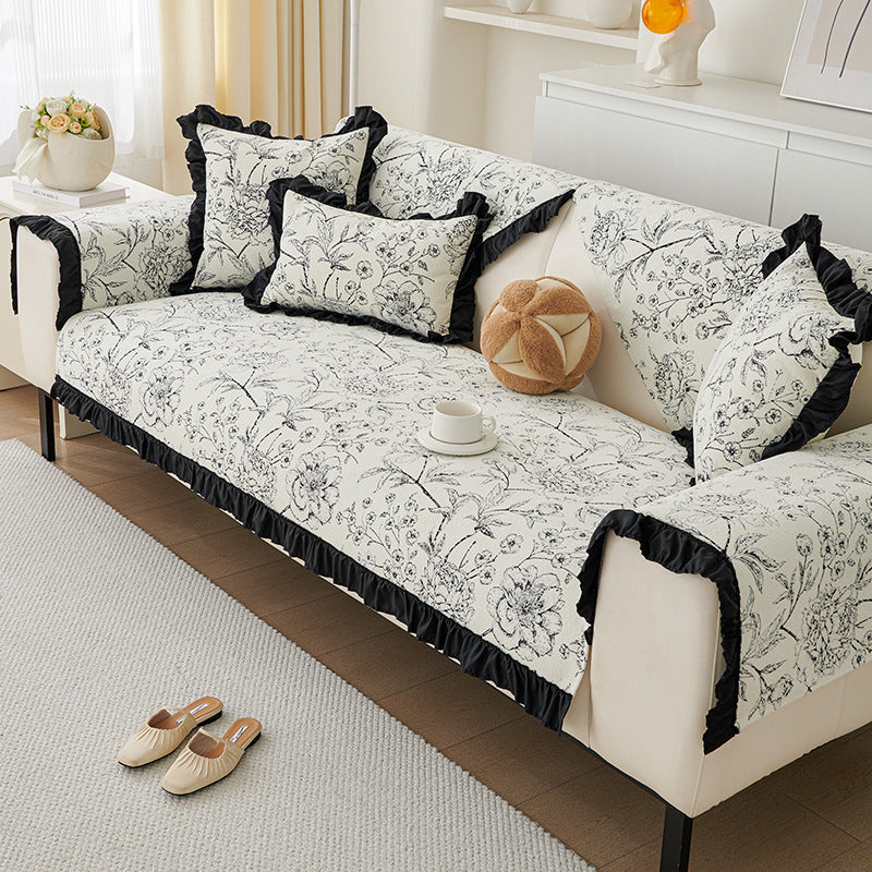 KTX-588371 Chenille Sofa Cushion Cover in Floral Patterns - Modern Non-Slip Design for All Seasons