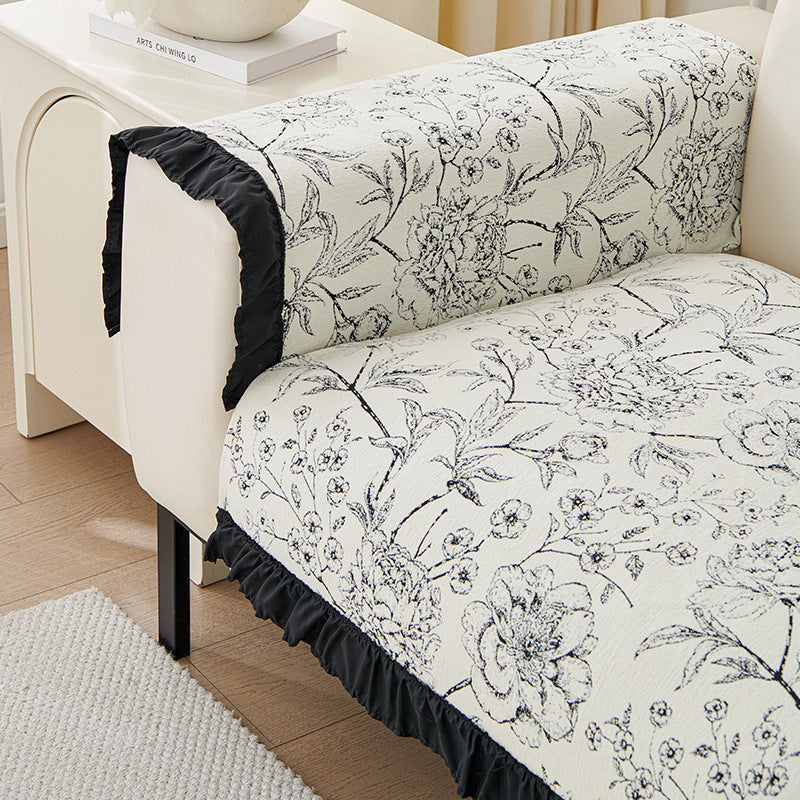 KTX-588371 Chenille Sofa Cushion Cover in Floral Patterns - Modern Non-Slip Design for All Seasons