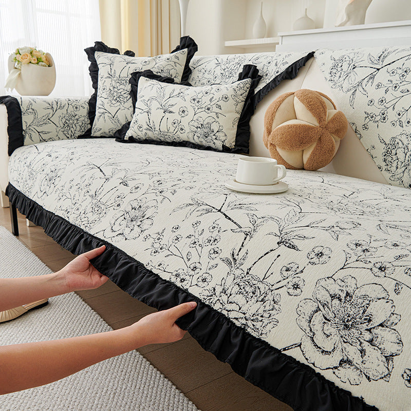KTX-588371 Chenille Sofa Cushion Cover in Floral Patterns - Modern Non-Slip Design for All Seasons