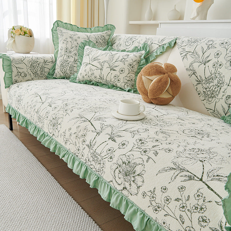 KTX-588371 Chenille Sofa Cushion Cover in Floral Patterns - Modern Non-Slip Design for All Seasons