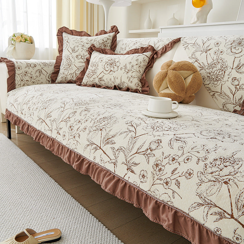 KTX-588371 Chenille Sofa Cushion Cover in Floral Patterns - Modern Non-Slip Design for All Seasons
