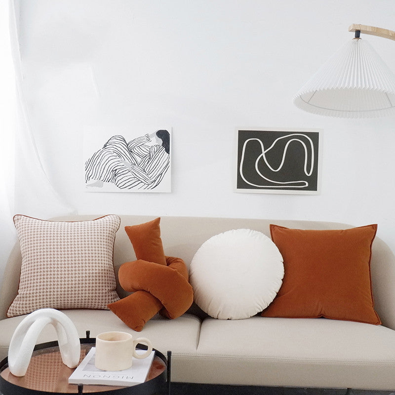 KTX-588627 Nordic Modern Minimalist Houndstooth Plush Pillow Cushion with Removable Cover