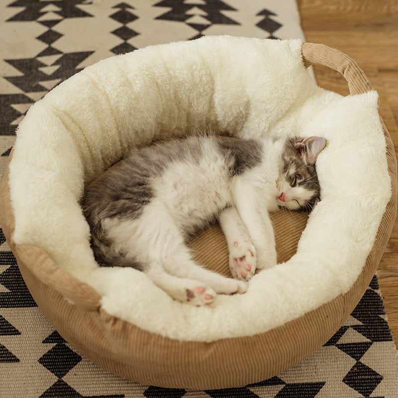 KTX-588755 Plush Cat Sleeping Pad for Small to Medium Pets - Soft Suede Leather, Velvet & PP Cotton, Comfortable Bed