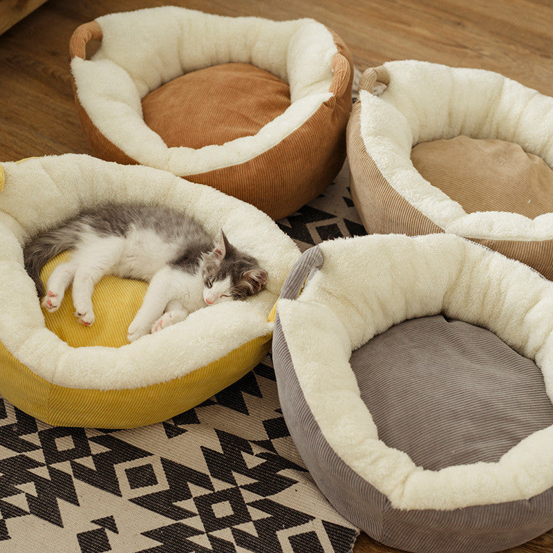 KTX-588755 Plush Cat Sleeping Pad for Small to Medium Pets - Soft Suede Leather, Velvet & PP Cotton, Comfortable Bed