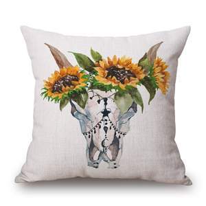 KTX-589523 Flax Sunflower Plush Pillowcase - 45x45cm Animal Pattern Cushion Cover