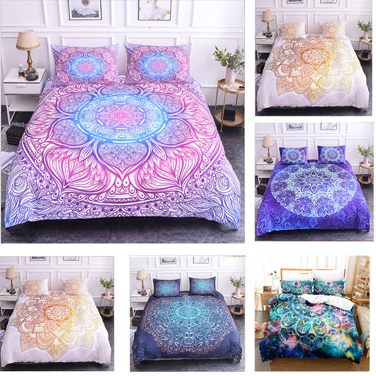 KTX-589779 Geometric Pattern 4-Piece Bed Sheet and Quilt Cover Set with Pillowcases