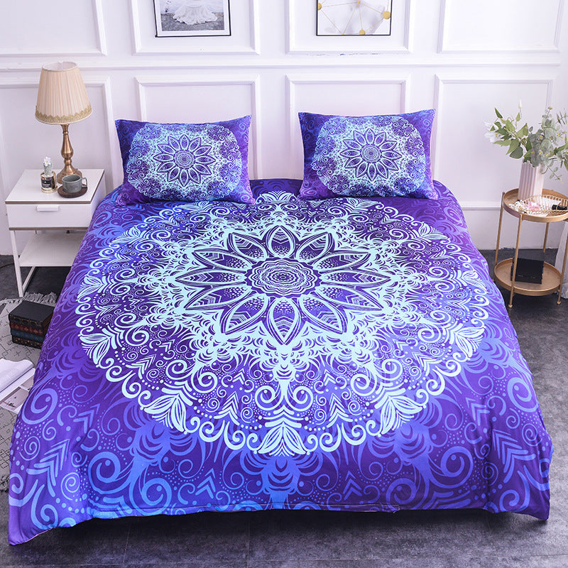 KTX-589779 Geometric Pattern 4-Piece Bed Sheet and Quilt Cover Set with Pillowcases