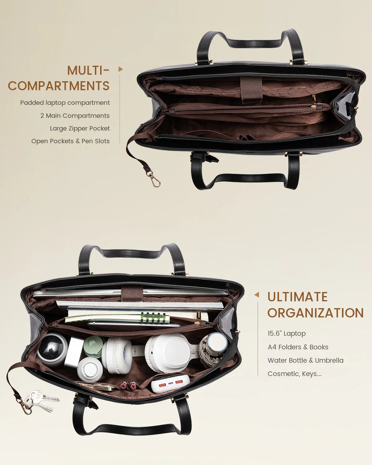 KTX-590163 Vegan Leather Women's Shoulder Bag 15.6 Inch Stylish Tote Handbag