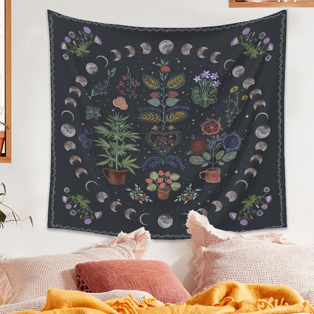 KTX-590547 Moon Phase Tarot Tapestry - Polyester Fiber Wall Hanging, Machine Woven with 100% Durable Material