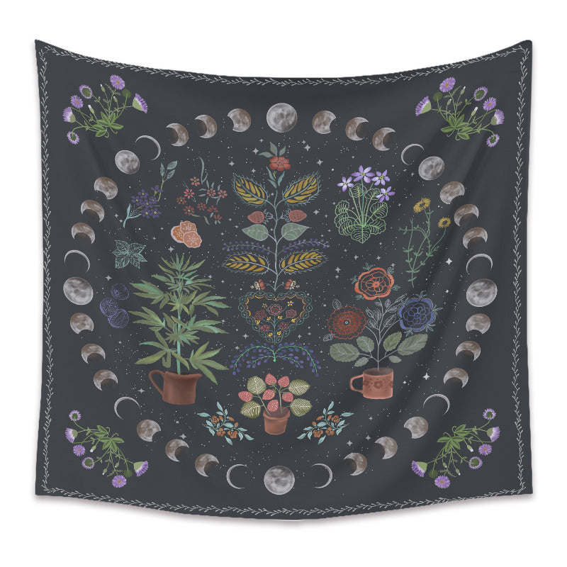 KTX-590547 Moon Phase Tarot Tapestry - Polyester Fiber Wall Hanging, Machine Woven with 100% Durable Material