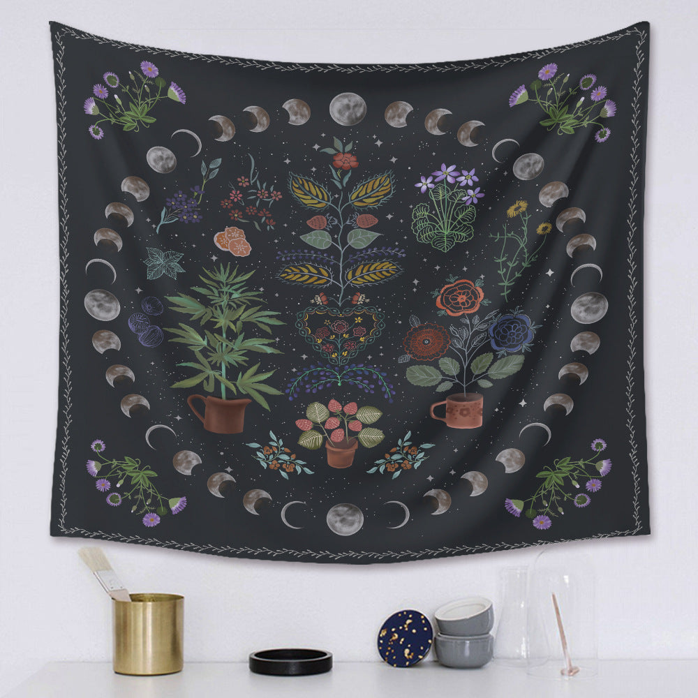 KTX-590547 Moon Phase Tarot Tapestry - Polyester Fiber Wall Hanging, Machine Woven with 100% Durable Material