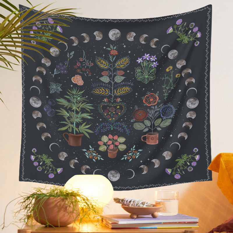 KTX-590547 Moon Phase Tarot Tapestry - Polyester Fiber Wall Hanging, Machine Woven with 100% Durable Material