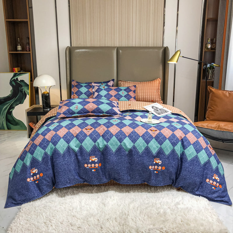 KTX-590931 Cashmere Four-Piece Brushed Quilt Cover and Sheet Set in Multiple Sizes