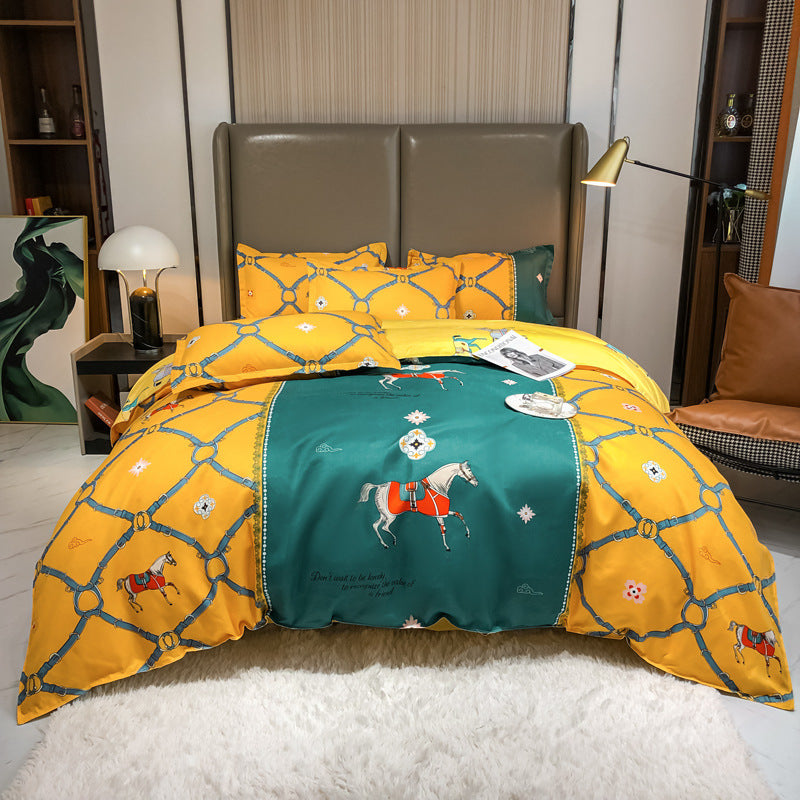 KTX-590931 Cashmere Four-Piece Brushed Quilt Cover and Sheet Set in Multiple Sizes