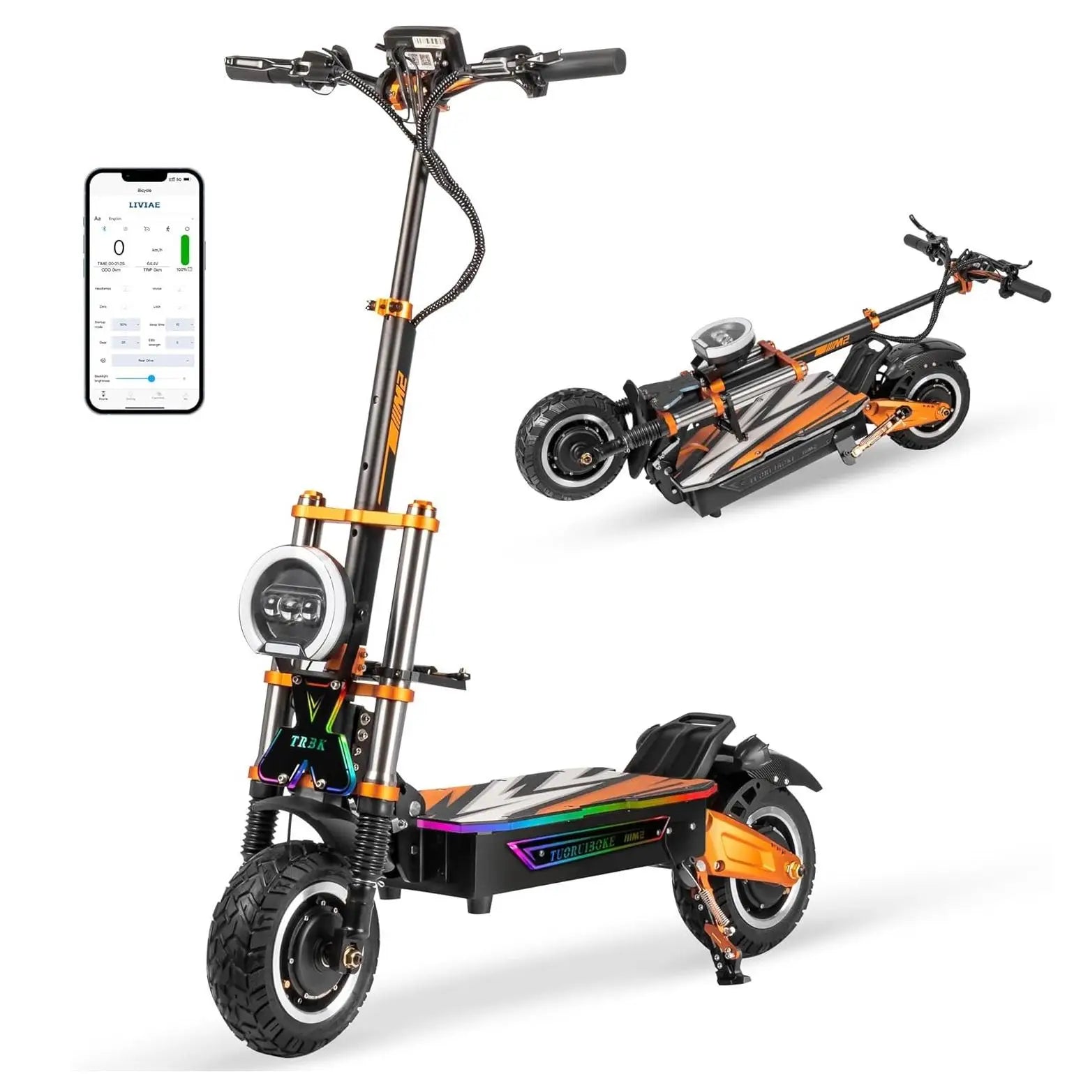 KTX-592275 Powerful 10,000W Dual Motor Off-Road Electric Scooter with Hydraulic Suspension, 62 MPH Speed, 65 Mile Range, NFC Screen