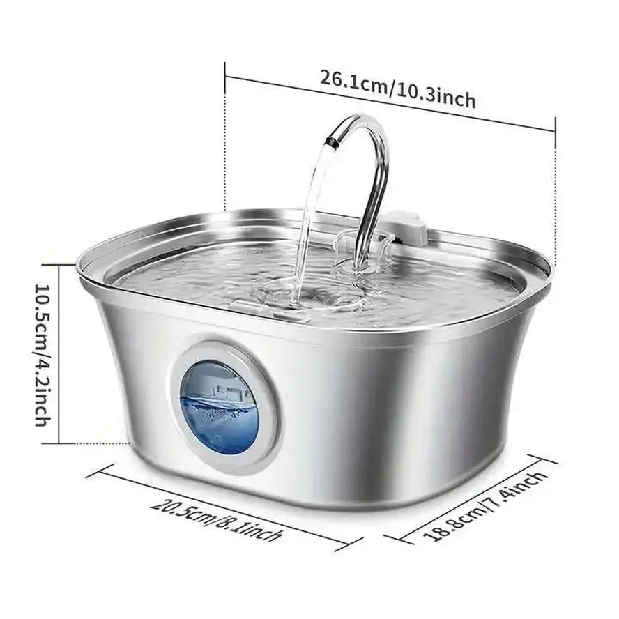 KTX-594835 Stainless Steel Cat Water Fountain with Water Level Window, 3.2L Capacity, Boat-Shaped Design