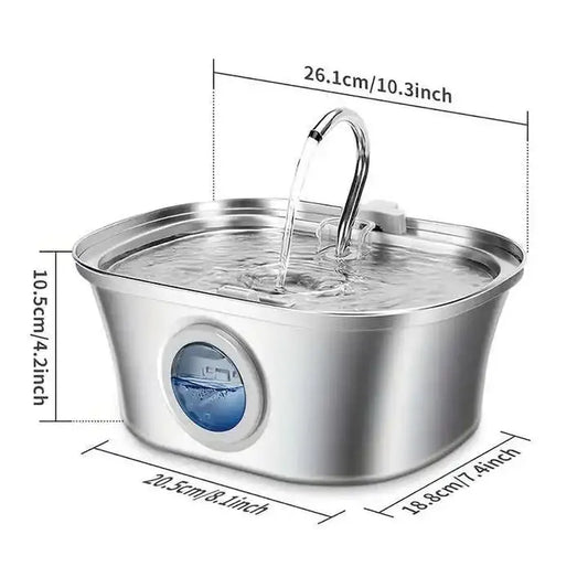 KTX-594835 Stainless Steel Cat Water Fountain with Water Level Window, 3.2L Capacity, Boat-Shaped Design