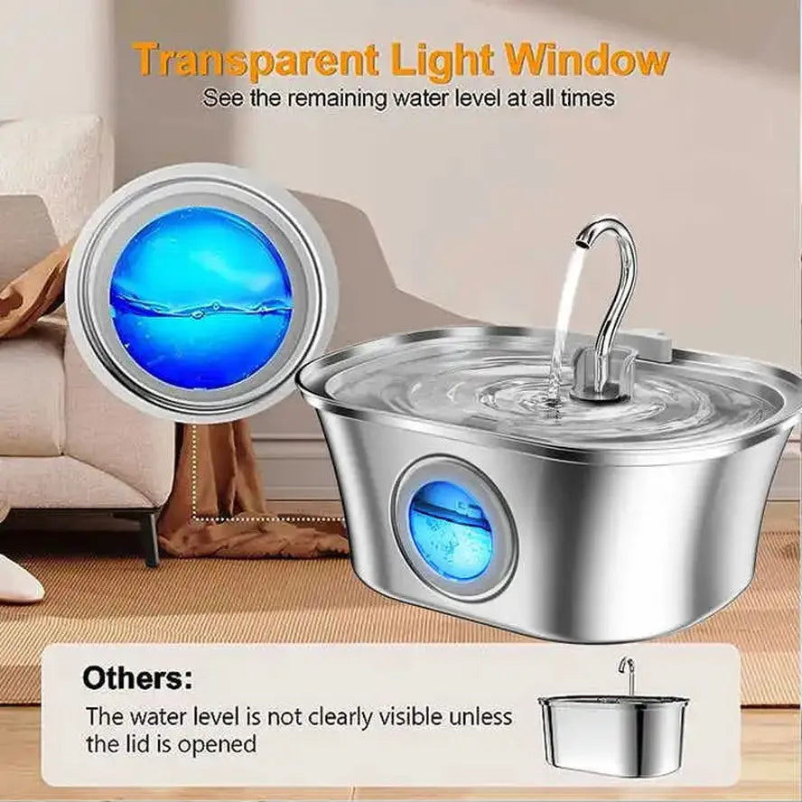 KTX-594835 Stainless Steel Cat Water Fountain with Water Level Window, 3.2L Capacity, Boat-Shaped Design