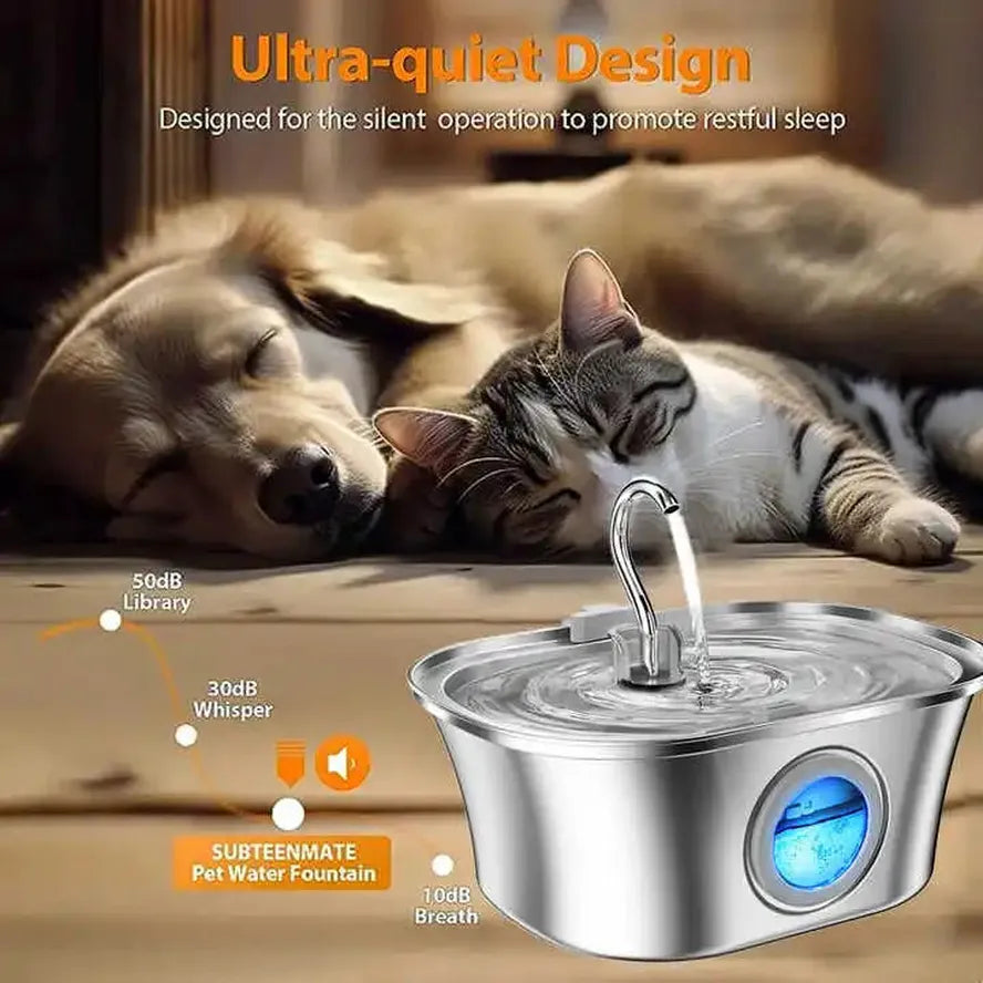 KTX-594835 Stainless Steel Cat Water Fountain with Water Level Window, 3.2L Capacity, Boat-Shaped Design