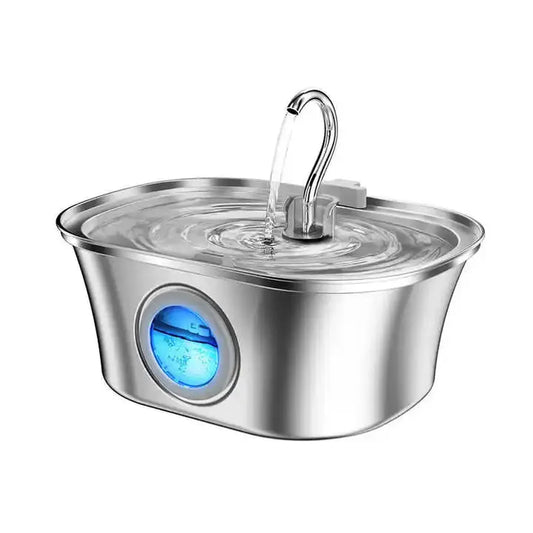 KTX-594835 Stainless Steel Cat Water Fountain with Water Level Window, 3.2L Capacity, Boat-Shaped Design