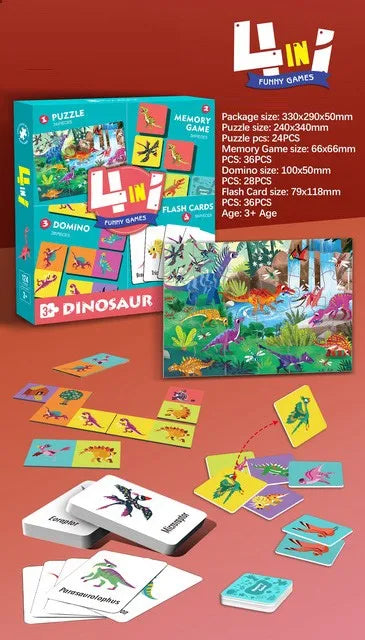 KTX-594899 Custom 4-in-1 Cartoon Puzzle and Memory Game Set for Kids - Educational Flash Cards and Jigsaw Fun