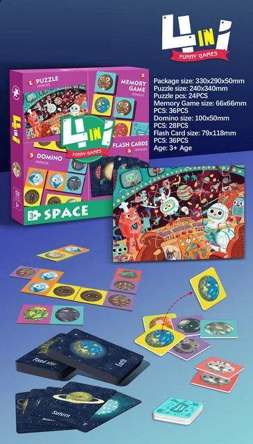 KTX-594899 Custom 4-in-1 Cartoon Puzzle and Memory Game Set for Kids - Educational Flash Cards and Jigsaw Fun